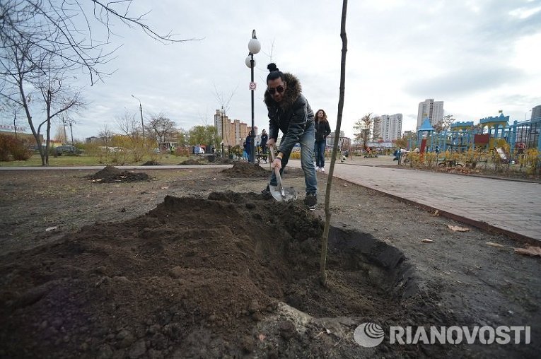 Высадка деревьев на Аллее патриотов памяти Кузьмы Скрябина
