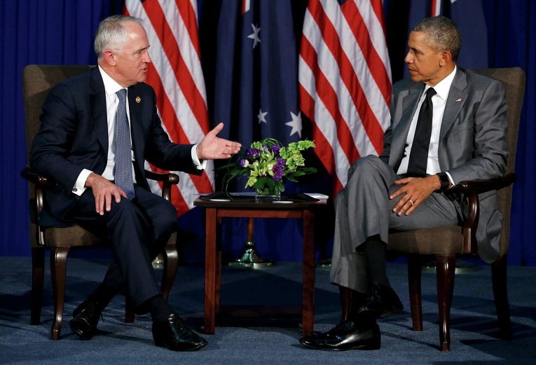 Премьер-министр Австралии Малькольм Тернбулл и президент США Барак Обама на саммите АТЭС в Маниле.