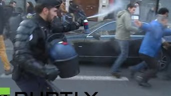 Полиция Франции применила перечный газ против демонстрантов. Видео