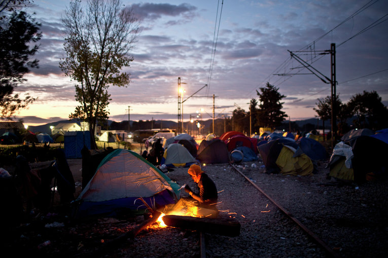 Лагерь мигрантов на границе Македонии и Греции