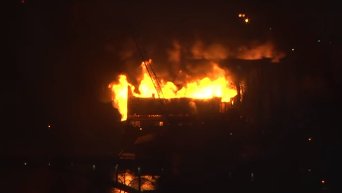Ресторан Млын горит в Киеве. Видео