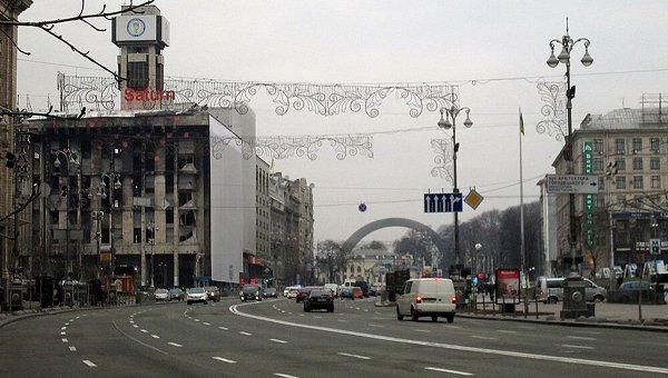 Вид на Крещатик в Киеве. Зима