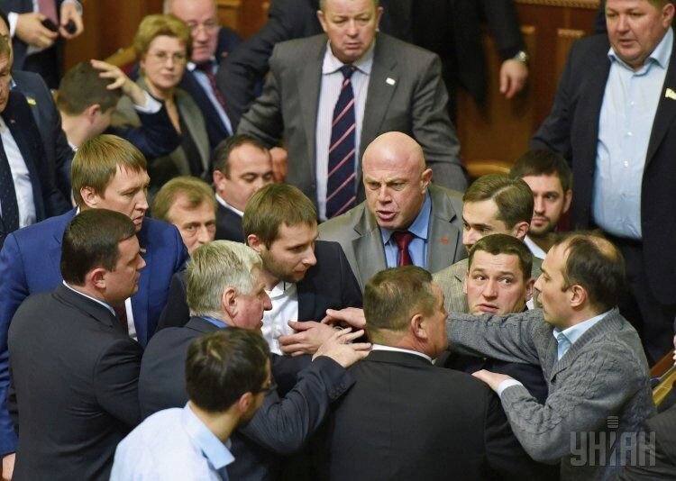 Егор Соболев в ходе потасовки в Верховной Раде 4 декабря 2014 года