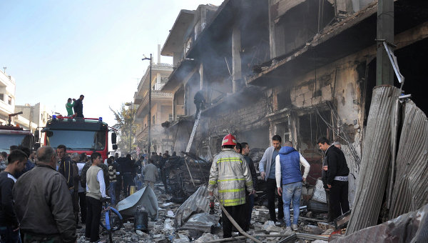 Последствия обстрела сирийского города Захра