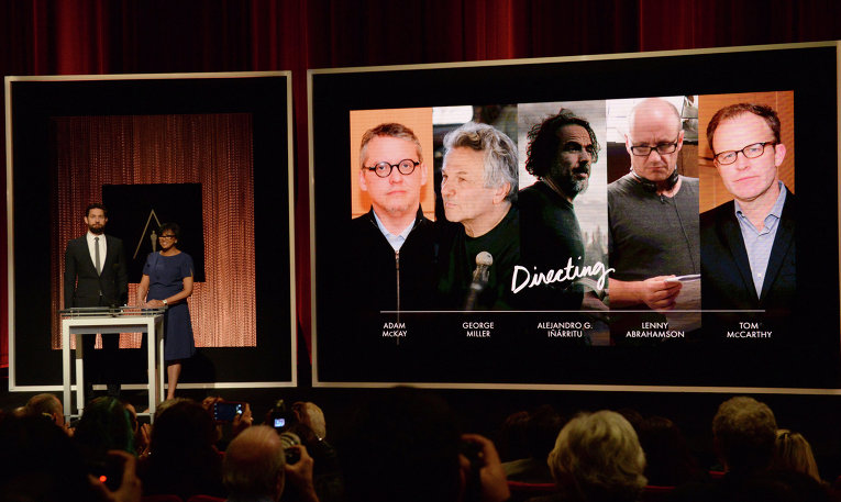 Актер Джон Красински и Шерил Бун, Президент Американской академии кинематографических искусств и наук, объявляют номинантов на Оскар-2016 в номинации Лучший режиссер