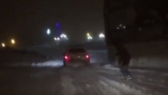 Сноуборд на одесским заснеженным дорогам