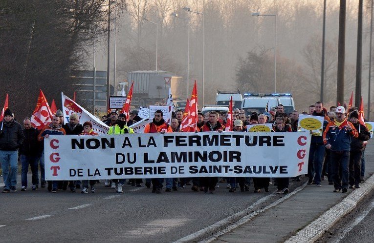 Акция протестов работников завода Vallourec, который изготавливает стальные трубы