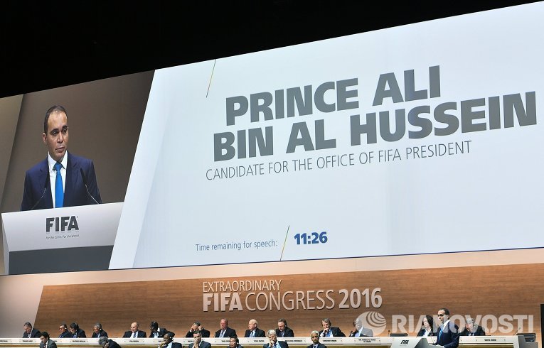 Кандидат в президенты Международной федерации футбола (ФИФА), принц Иордании Али бин Аль-Хусейн