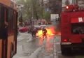 Пожар на месте ДТП на Ленинградской площади в Киеве