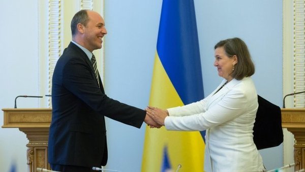 Андрей Парубий и Виктория Нуланд в Киеве