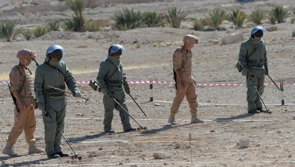 Российские военнослужащие (в бежевой форме) обучают сирийских солдат поисковой тактике и обнаружению взрывных устройств в Пальмире.