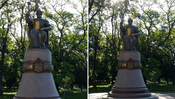 Памятник Ивану Мазепе в Полтаве, облитый краской