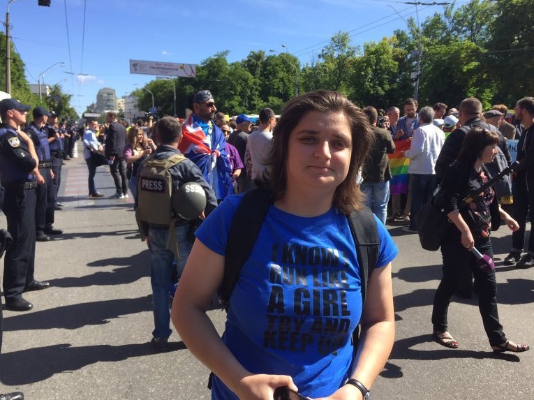 Мария Берлинская, руководитель волонтерской организации Центр поддержки аэроразведки, участница АТО во время ЛГБТ-марша в Киеве