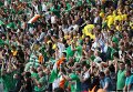 Болельщики сборной Ирландии радуются забитому мячу в матче группового этапа чемпионата Европы по футболу - 2016 между сборными командами Ирландии и Швеции