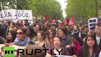 Протесты против трудовой реформы в Париже. Видео