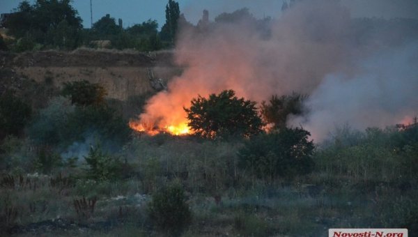 Пожар на мусорной свалке в Николаеве
