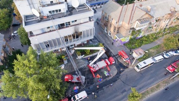 Тушение пожара в здании телеканала Интер в Киеве