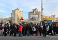 Активисты протестуют против строительства торгово-развлекательного центра возле станции метро Героев Днепра в Киеве.
