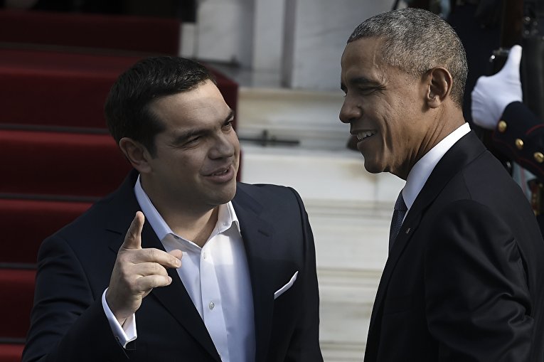 Премьер-министр Греции Ципрас и президент США Обама в Афинах