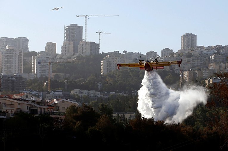 Пожарный самолет в израильской Хайфе