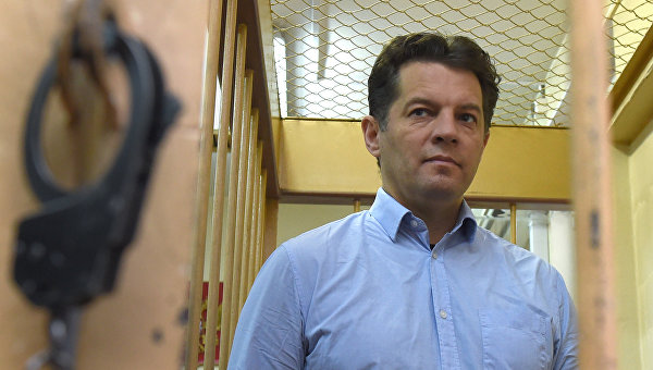 Украинский журналист Роман Сущенко во время заседания суда в России