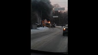 В Чернигове сгорел троллейбус. Видео