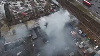 Пожар на киевском рынке секонд-хенда с высоты птичьего полета. Видео