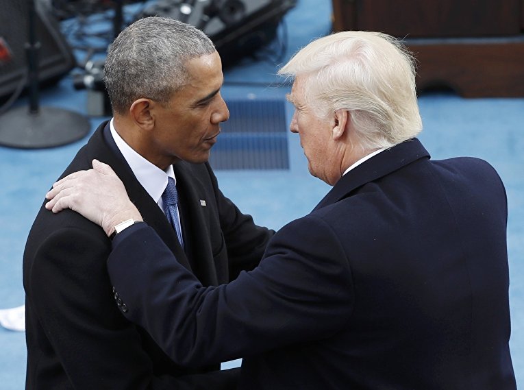 Барак Обама и Дональд Трамп на инаугурации