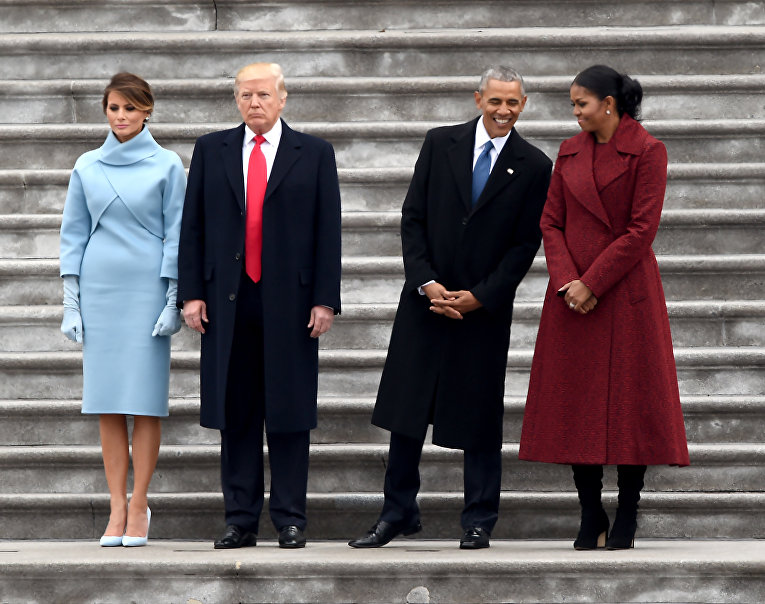 Мелания Трамп, Дональд Трамп, Барак Обама и Мишель Обама в день инаугурации Дональда Трампа, 20 января 2017 года