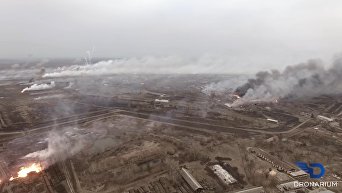 Аэросъемка пожара склада боеприпасов в Харьковской области