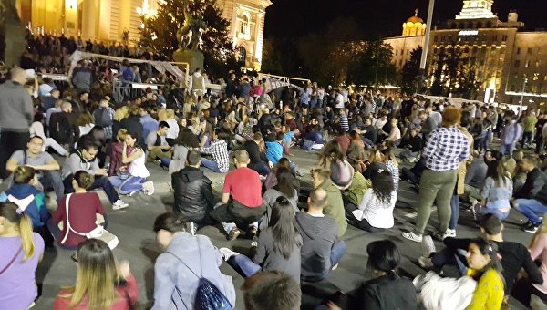 Антиправительственная акция протеста в центре Белграда