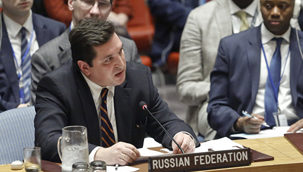 Заместитель постоянного представителя России при ООН Владимир Сафронков на встрече Совета Безопасности ООН