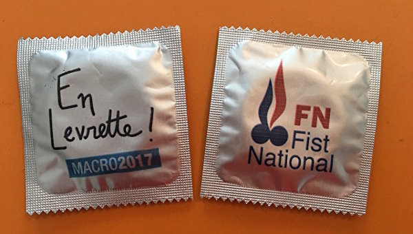 Средство контрацепции с символикой кандидатов в президенты Франции