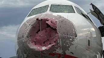Украинские пилоты вслепую посадили побитый градом самолет
