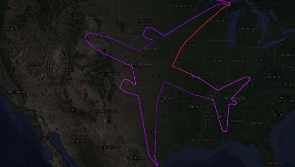 Над США Вoeing Dreamliner нарисовал очертания самолета