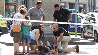 На месте теракта в Барселоне, 17 августа 2017