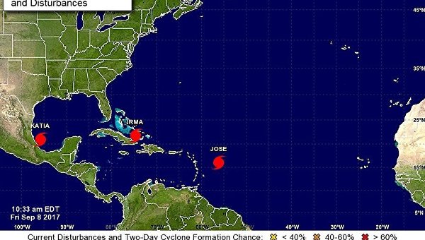 Скриншот инфографики Национального центра США по предупреждению ураганов