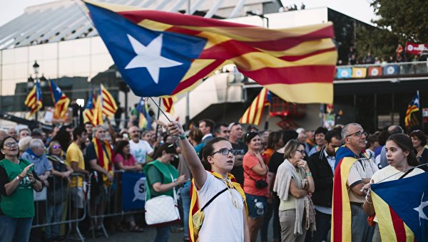 Акция в Барселоне, посвященная референдуму о независимости Каталонии