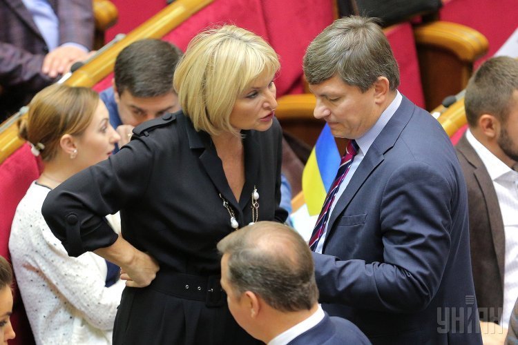 Народные депутаты Ирина Луценко и Артур Герасимов во время заседания Верховной Рады Украины
