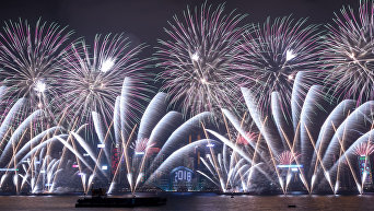 Первые минуты Нового 2018 года в Гонконге, Китай