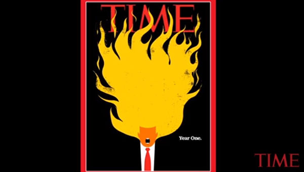 Журнал Time на обложке номера к годовщине инаугурации изобразил Трампа с горящей прической