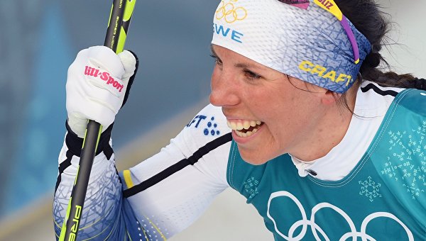 Шарлотта Калла (Швеция) после финиша скиатлона среди женщин в соревнованиях по лыжным гонкам на XXIII зимних Олимпийских играх в Пхенчхане.