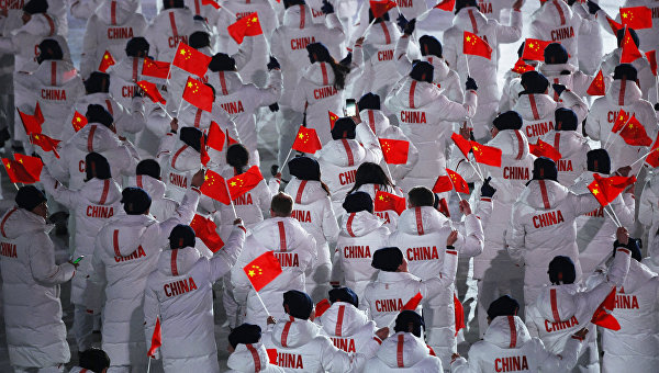 Спортсмены сборной Китая на церемонии открытия XXIII зимних Олимпийских игр в Пхенчхане