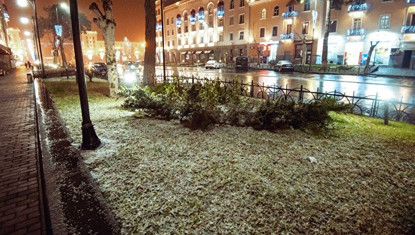 Снег на одной из улиц в Рустави.