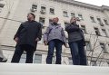 Лидеры оппозиционных фракций Олег Тягнибок, Арсений Яценюк и Виталий Кличко на акции протеста оппозиции в Харькове.