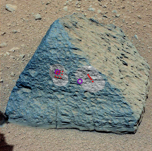Марсоход Curiosity изучает породу на Марсе