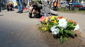 Активисты залатали ямы в асфальте цветами