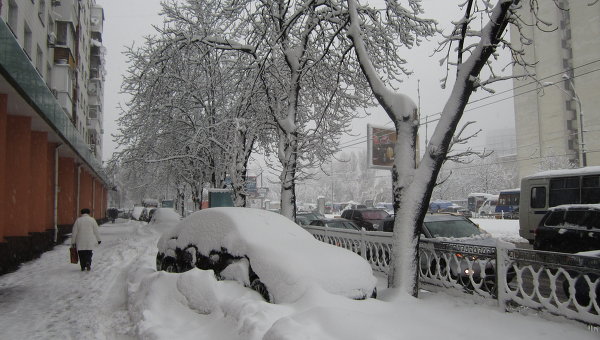 Снегопад в Киеве парализовал город