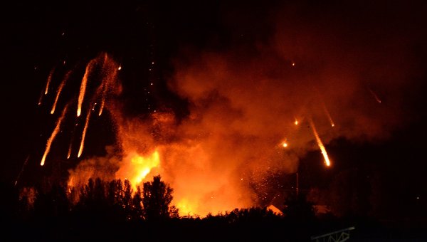 Пожар на территории военной части в Донецке