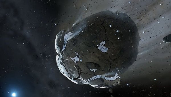 Водный астероид, устремляющийся к белому карлику. Архивное фото.